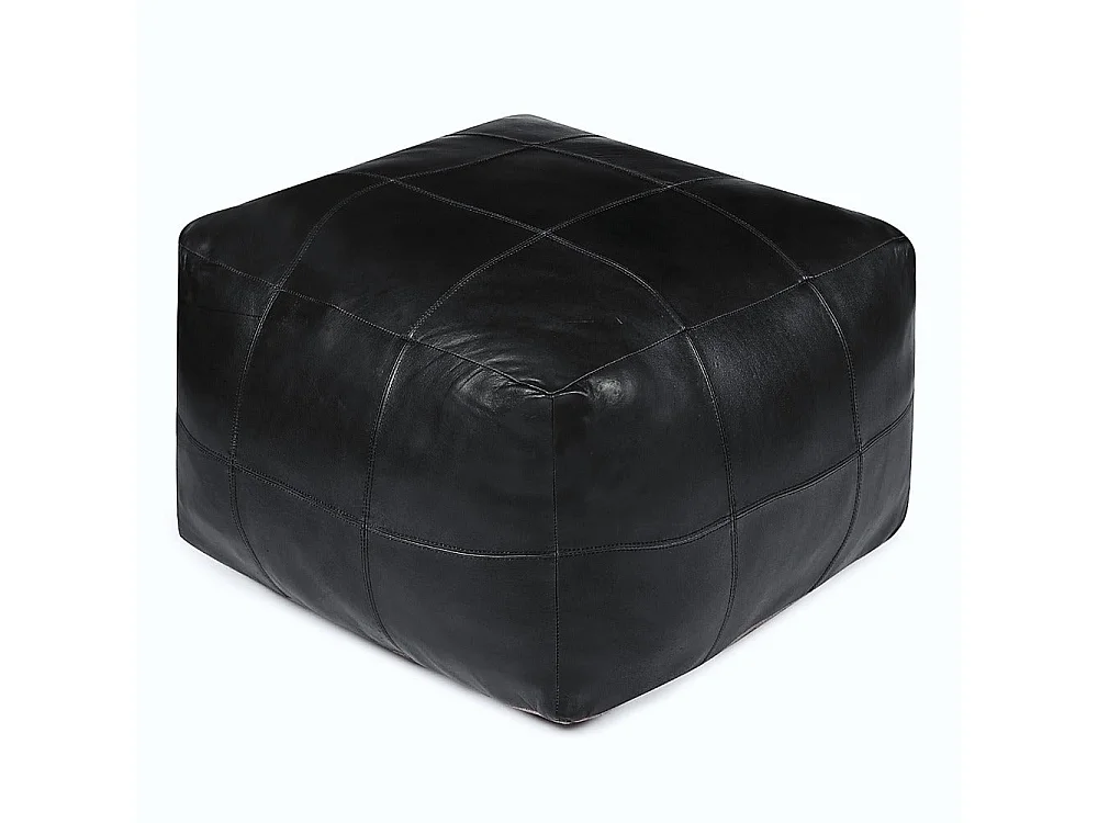 Hocker Pouf B60xT60xH45 Tenna - Leder & Baumwolle - Schwarz