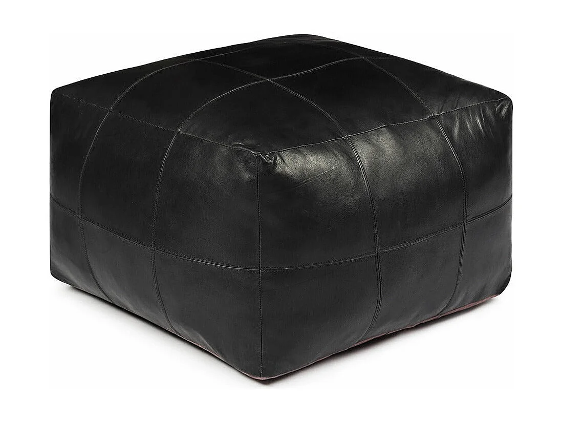 Hocker Pouf B60xT60xH45 Tenna - Leder & Baumwolle - Schwarz