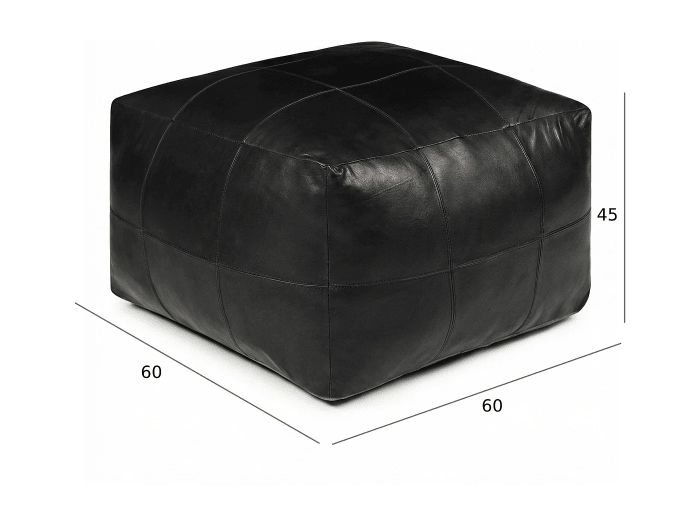 Hocker Pouf B60xT60xH45 Tenna - Leder & Baumwolle - Schwarz
