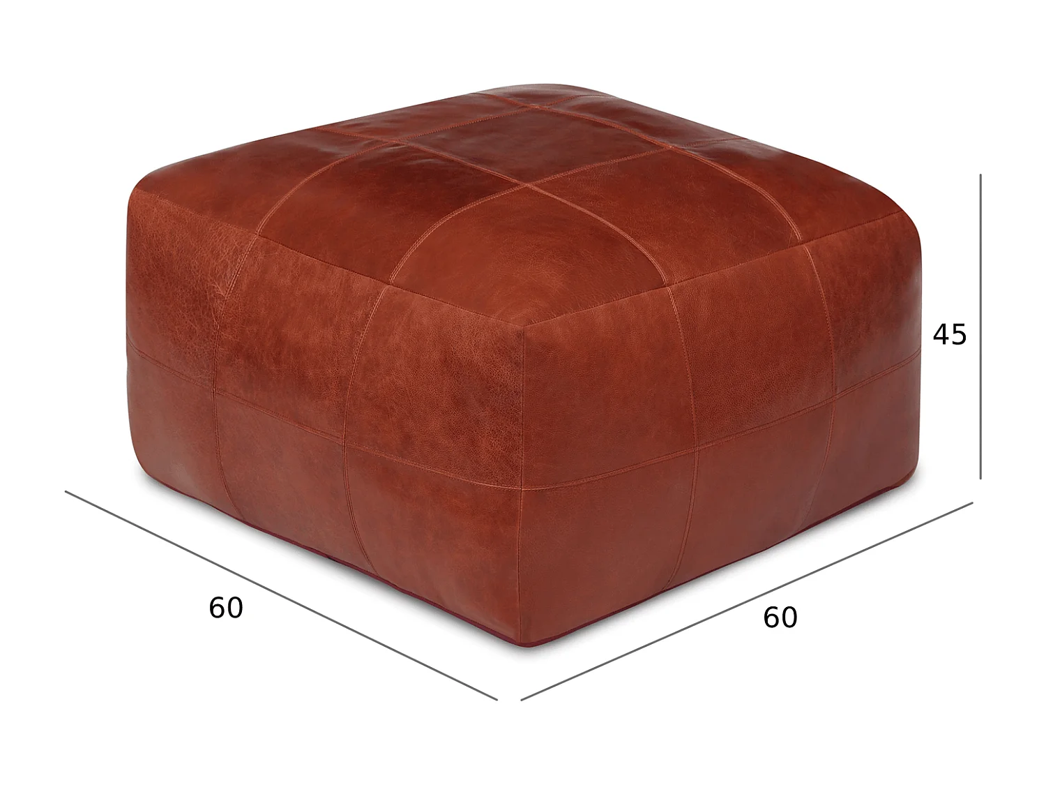 Hocker Pouf B60xT60xH45 Tenna - Leder & Baumwolle - Braun