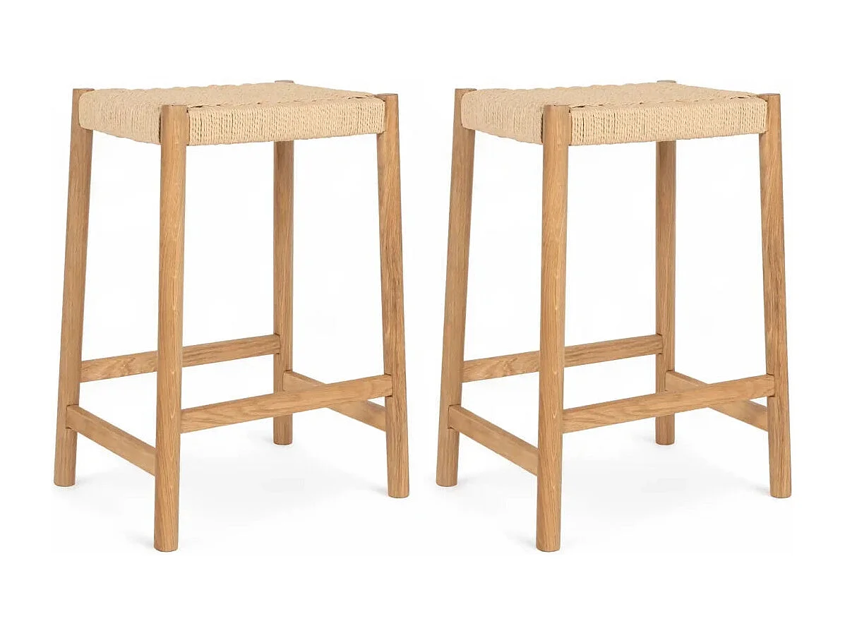 Barhocker 2er Set Ida - Papiergarn & Massives Eichenholz - Wildeiche