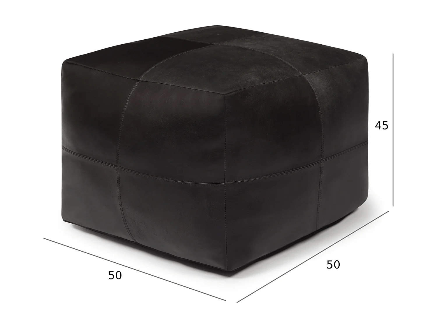 Hocker Pouf B50xT50xH45 Tenna - Leder & Baumwolle - Schwarz