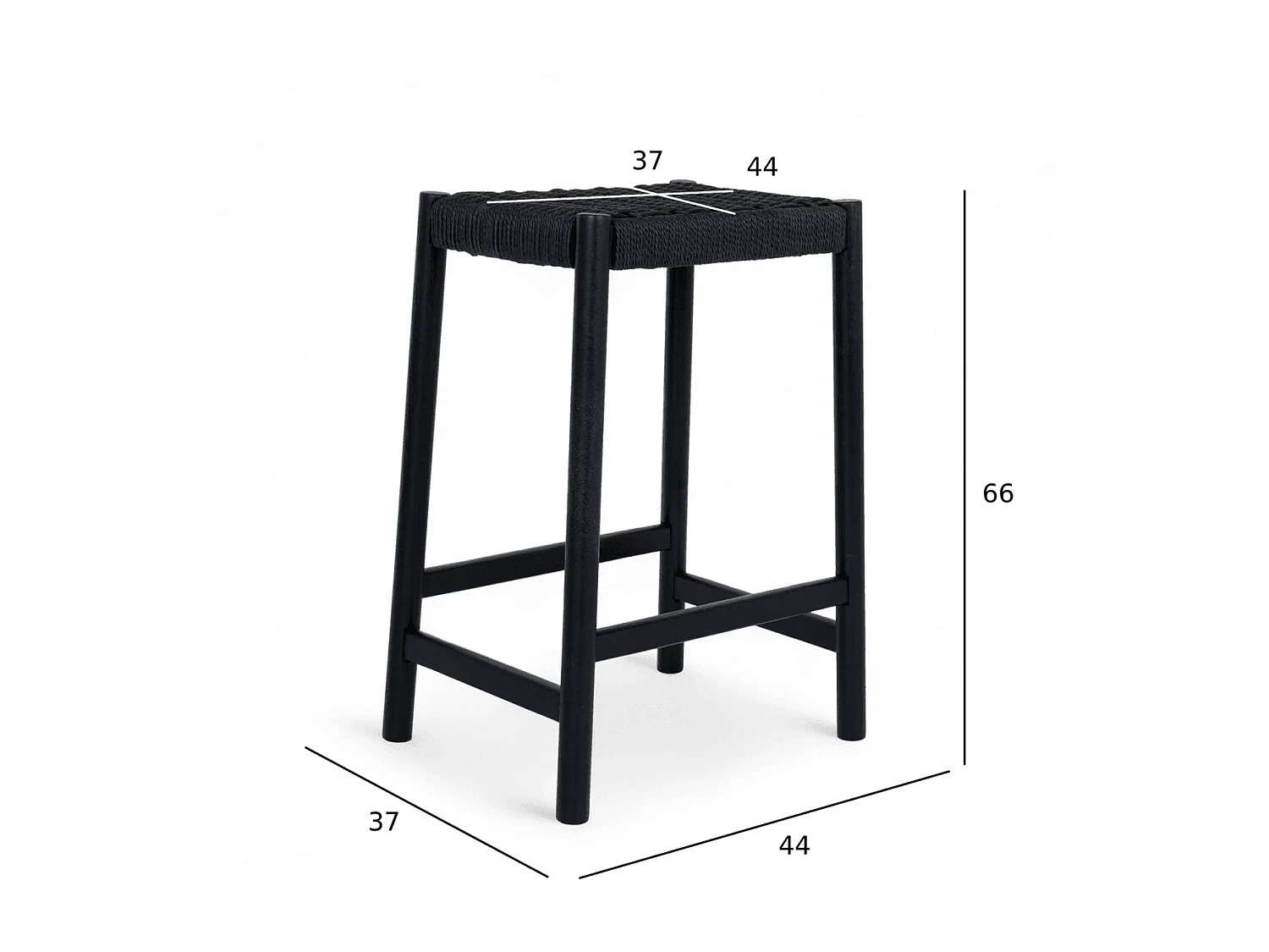 Barhocker 4er Set Ida - Papiergarn & Massives Eichenholz - Schwarz