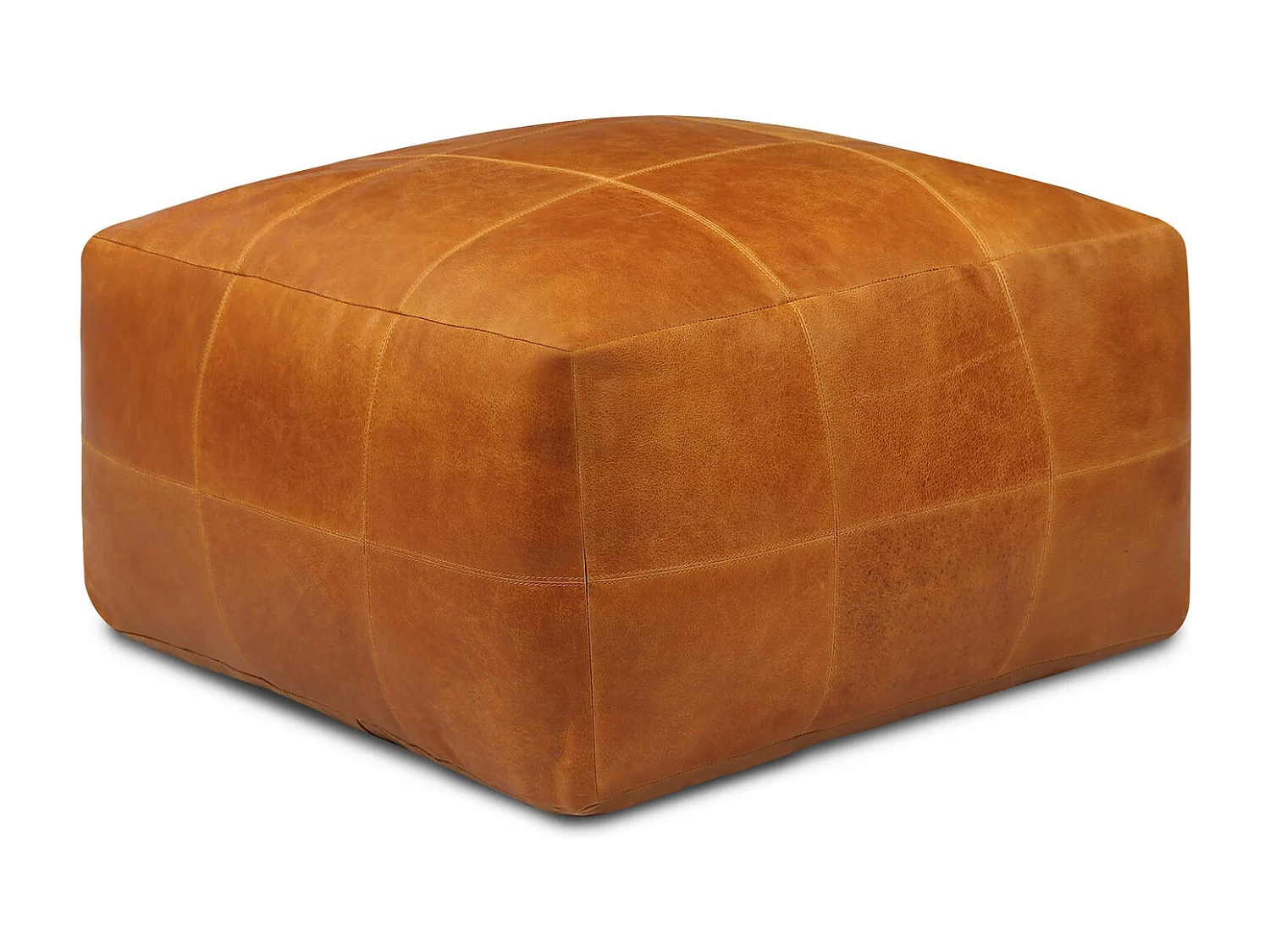Hocker Pouf B75xT75xH45 Tenna - Leder & Baumwolle - Cognacbraun