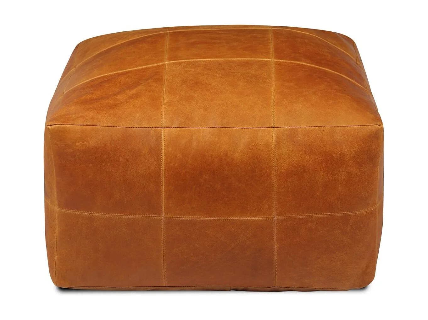 Hocker Pouf B75xT75xH45 Tenna - Leder & Baumwolle - Cognacbraun
