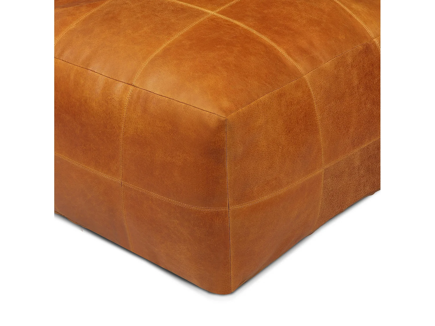 Hocker Pouf B75xT75xH45 Tenna - Leder & Baumwolle - Cognacbraun