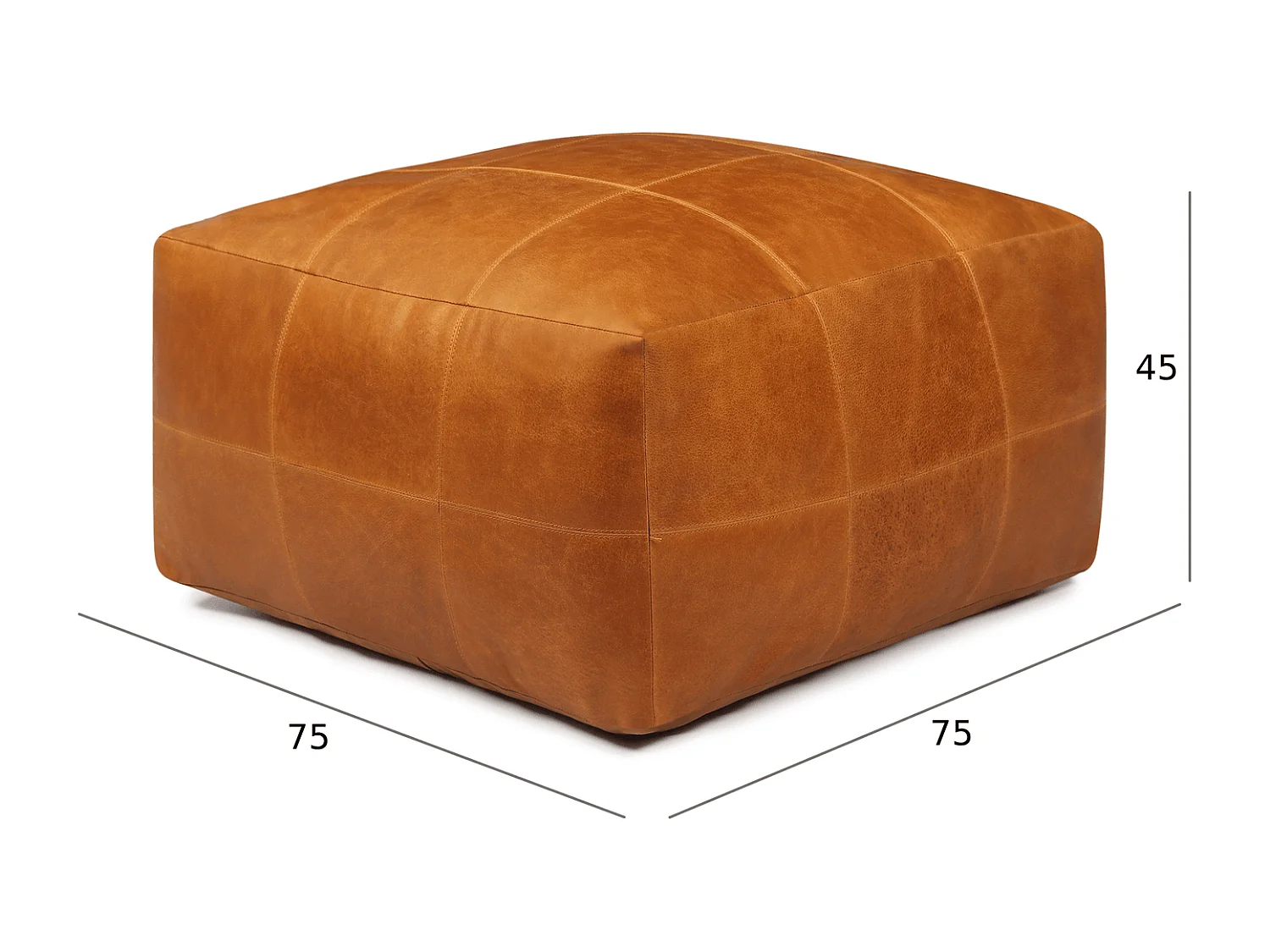 Hocker Pouf B75xT75xH45 Tenna - Leder & Baumwolle - Cognacbraun