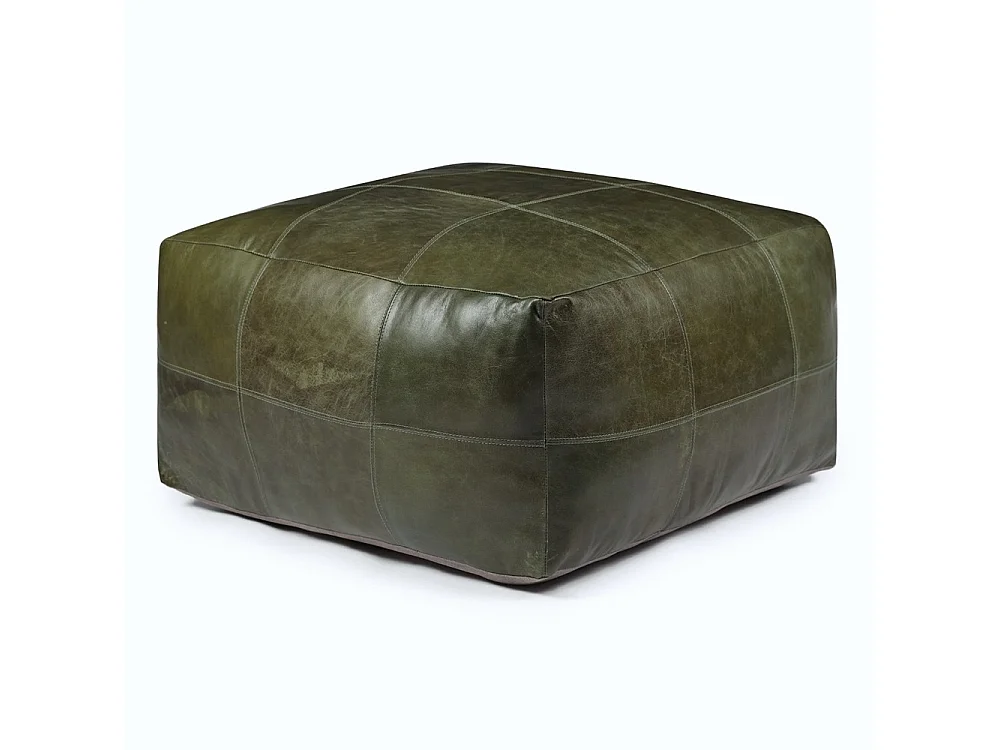 Hocker Pouf B60xT60xH45 Tenna - Leder & Baumwolle - Olivgrün