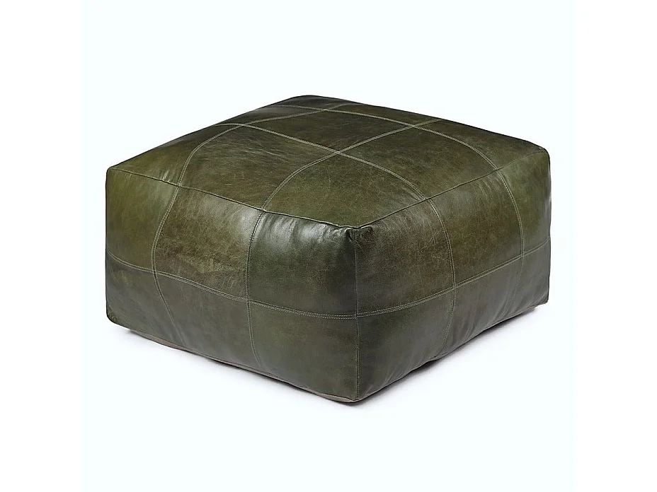 Hocker Pouf B60xT60xH45 Tenna - Leder & Baumwolle - Olivgrün