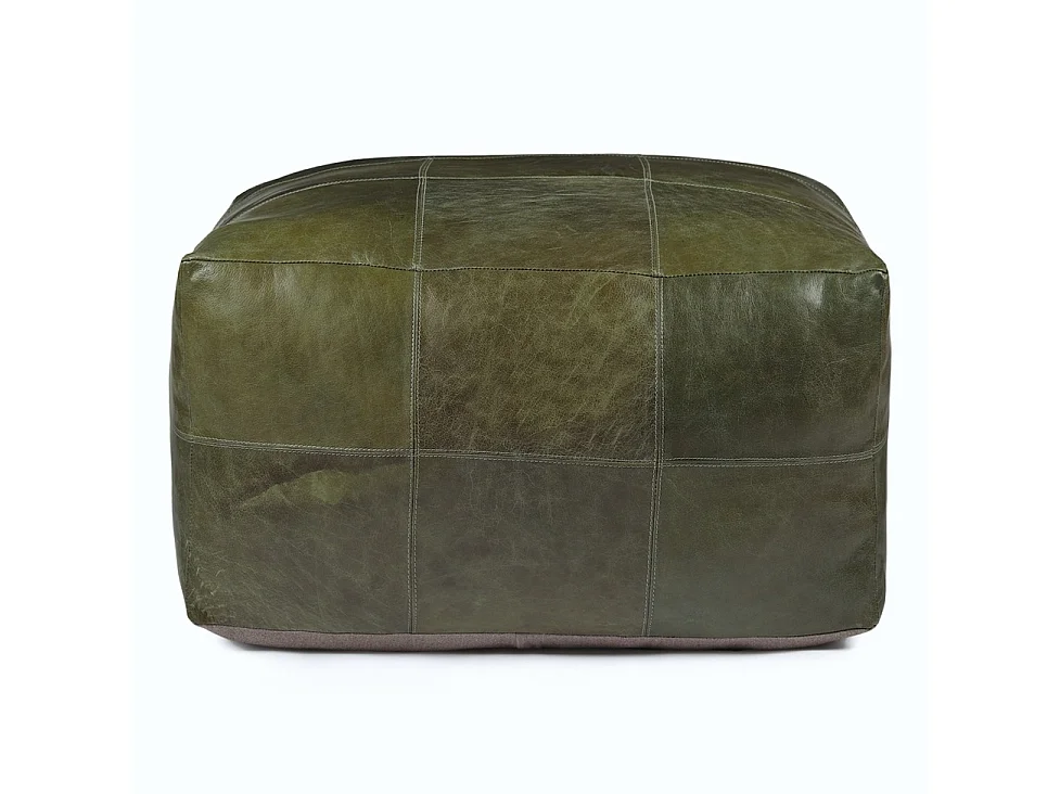 Hocker Pouf B60xT60xH45 Tenna - Leder & Baumwolle - Olivgrün
