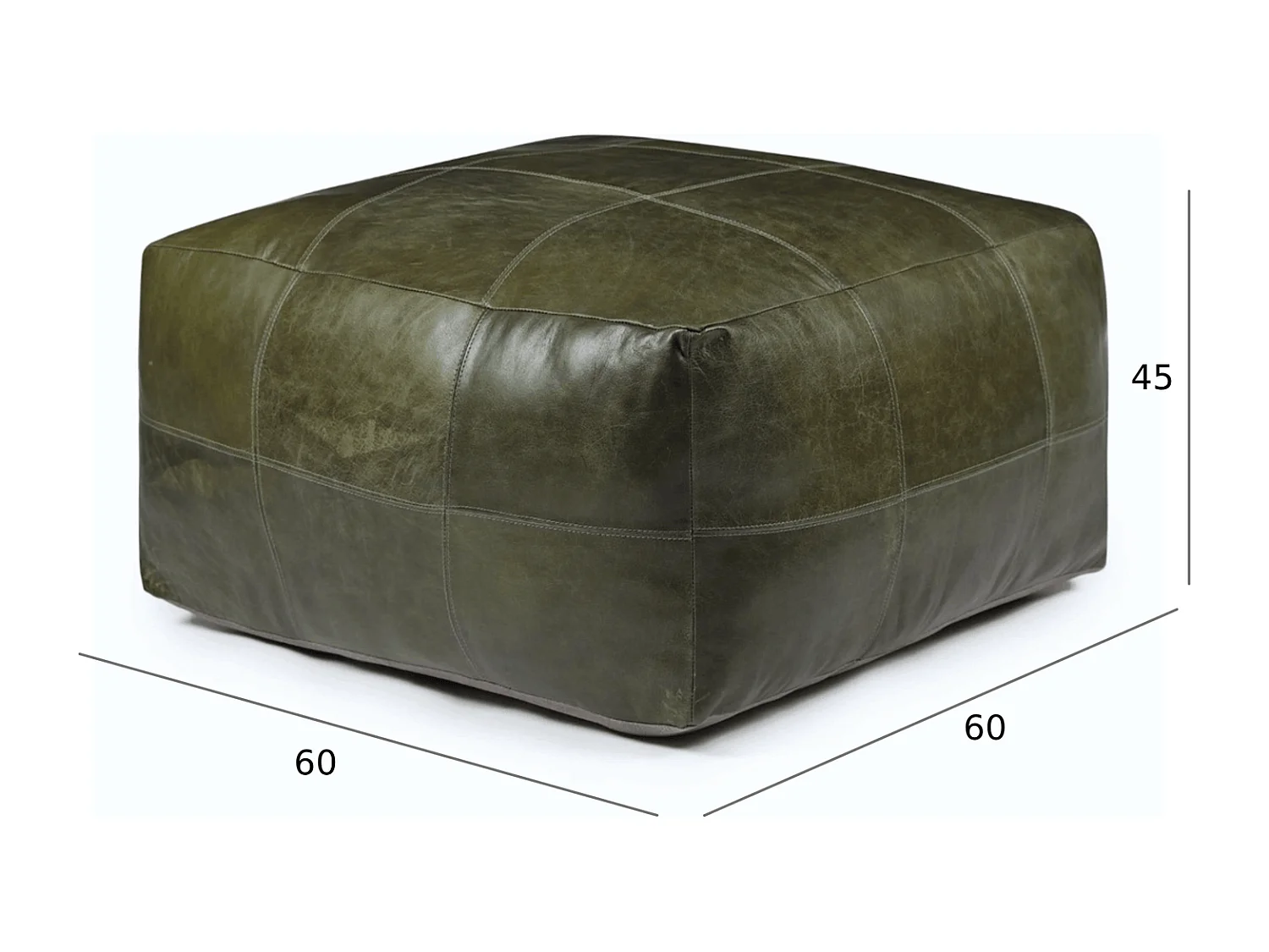 Hocker Pouf B60xT60xH45 Tenna - Leder & Baumwolle - Olivgrün