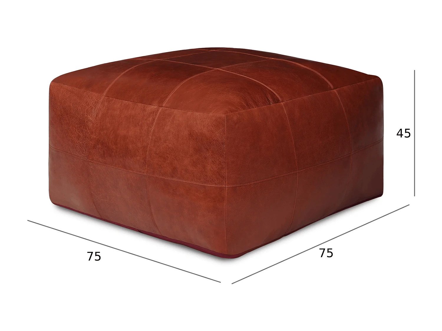 Hocker Pouf B75xT75xH45 Tenna - Leder & Baumwolle - Braun