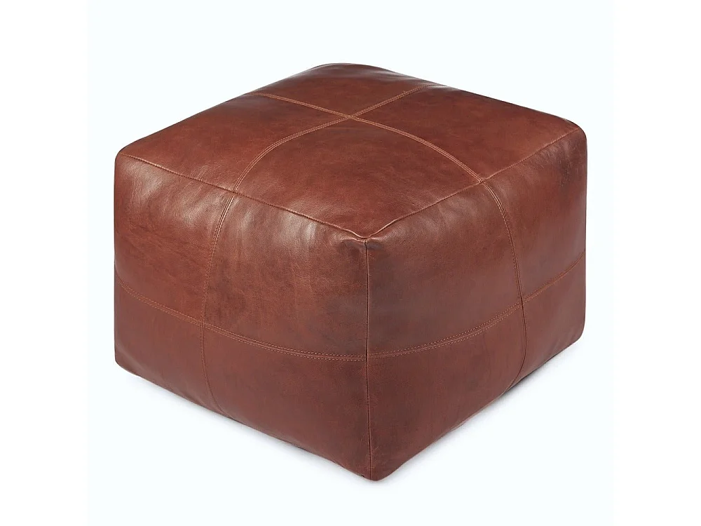 Hocker Pouf B50xT50xH45 Tenna - Leder & Baumwolle - Braun