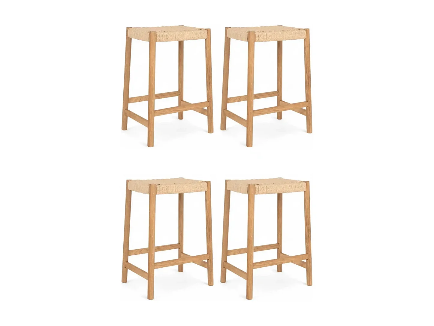 Barhocker 4er Set Ida - Papiergarn & Massives Eichenholz - Wildeiche