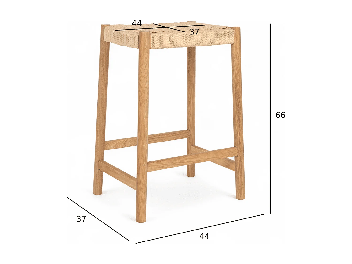 Barhocker 4er Set Ida - Papiergarn & Massives Eichenholz - Wildeiche