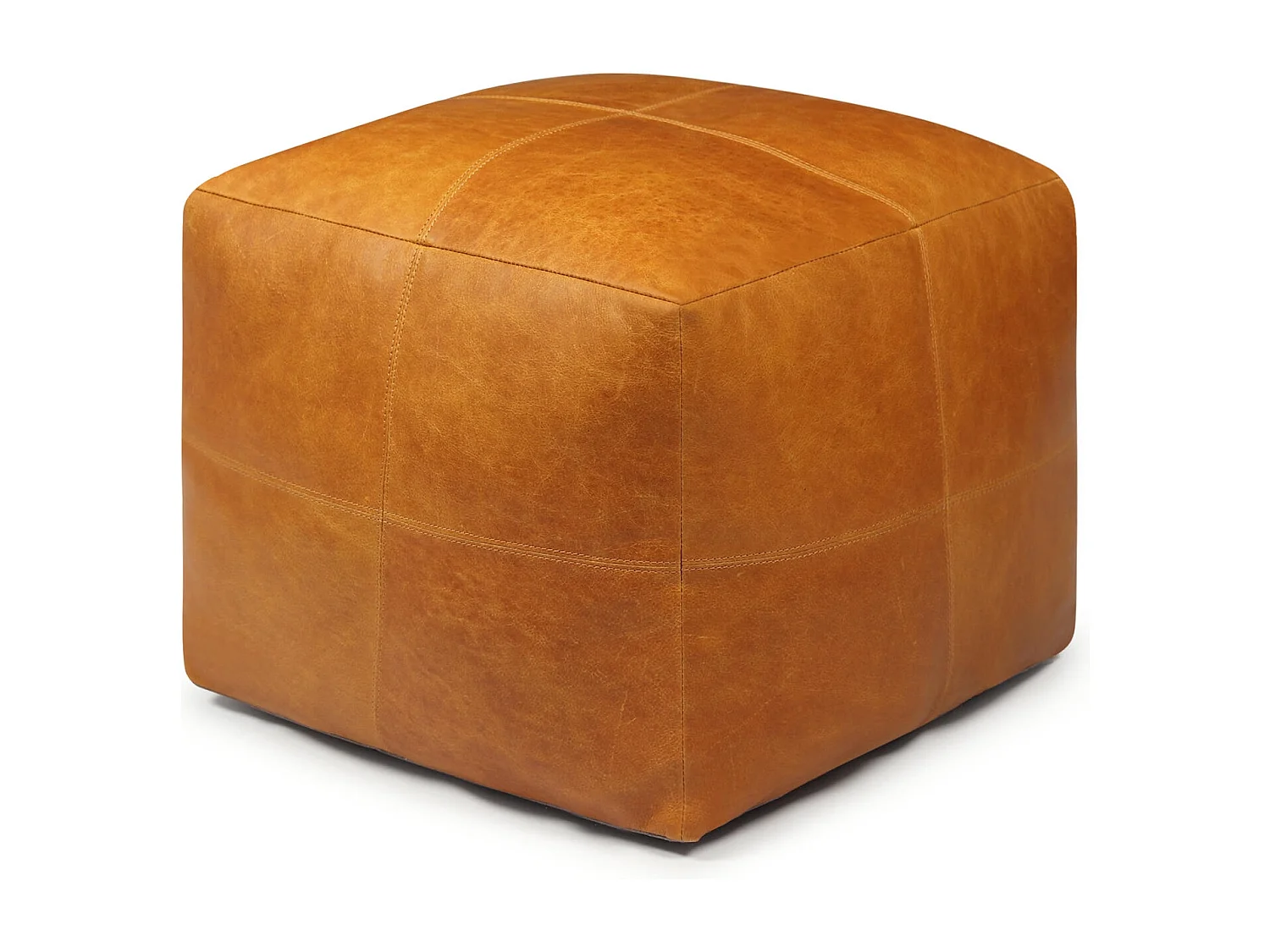 Hocker Pouf B50xT50xH45 Tenna - Leder & Baumwolle - Cognacbraun
