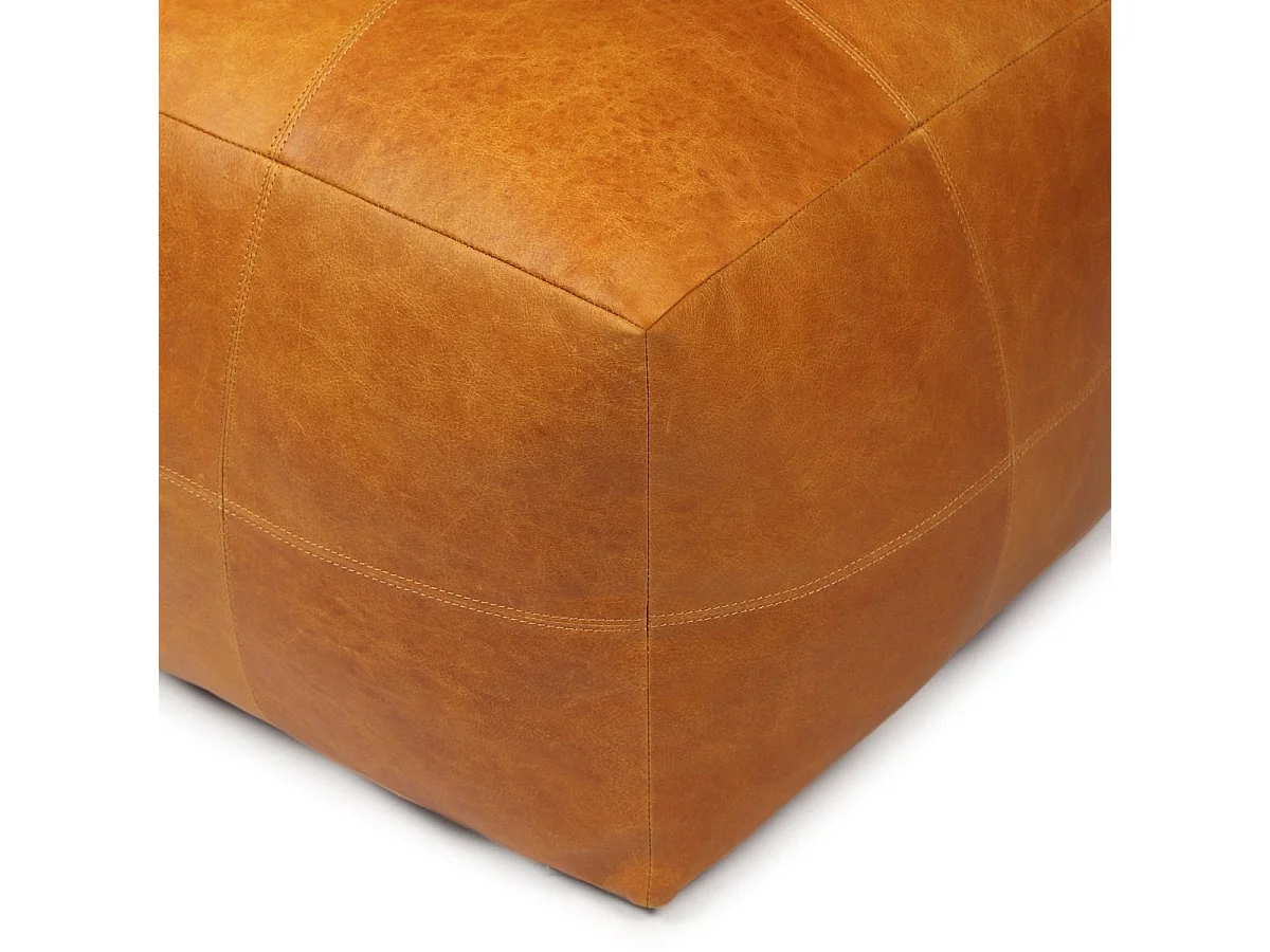 Hocker Pouf B50xT50xH45 Tenna - Leder & Baumwolle - Cognacbraun