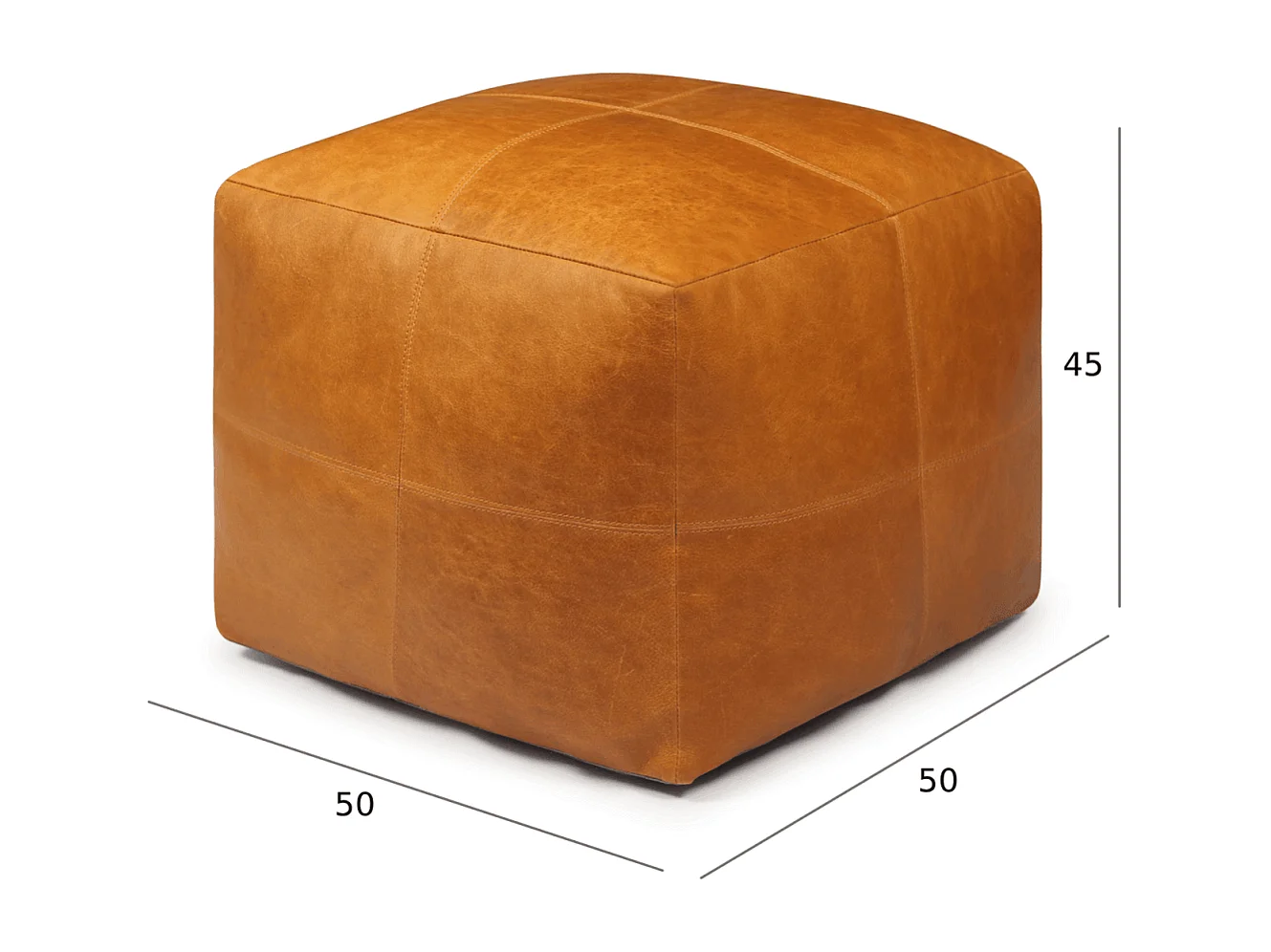 Hocker Pouf B50xT50xH45 Tenna - Leder & Baumwolle - Cognacbraun