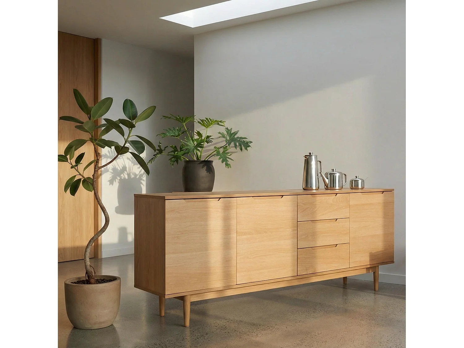 Sideboard mit 3 Türen und 3 Schubladen Kerteminde - Eichenfurnier & MDF - Wildeiche