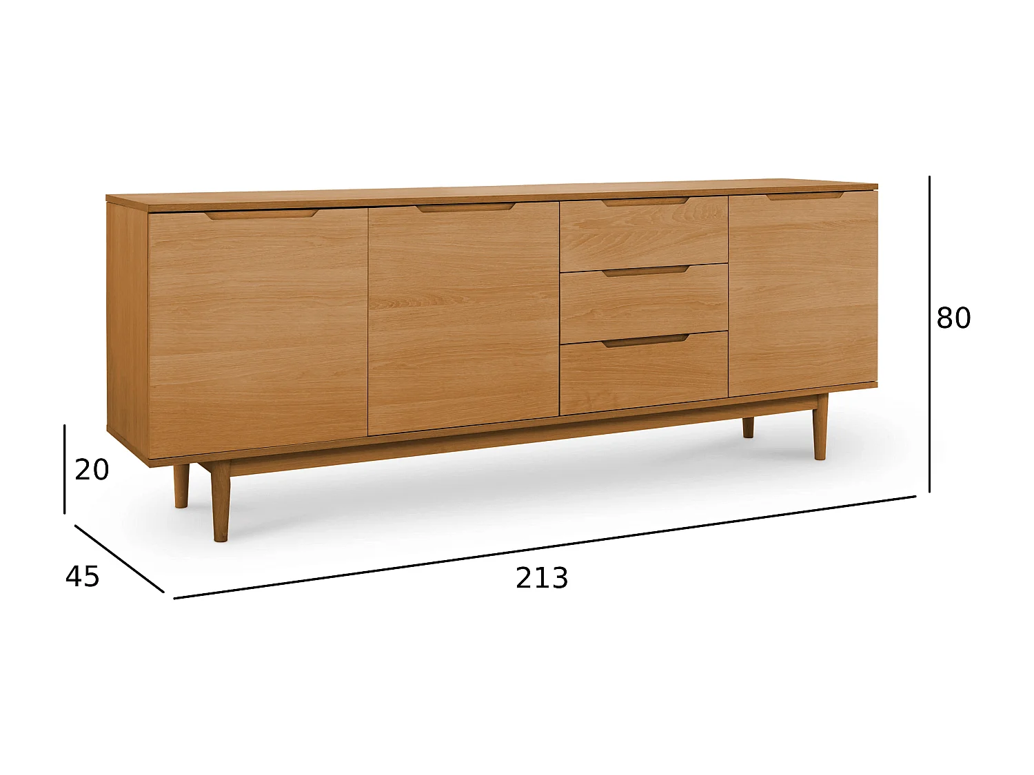 Sideboard mit 3 Türen und 3 Schubladen Kerteminde - Eichenfurnier & MDF - Wildeiche