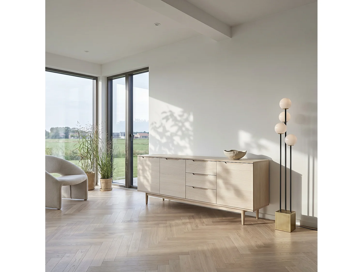Sideboard mit 3 Türen und 3 Schubladen Kerteminde - Eichenfurnier & MDF - Eiche bianco