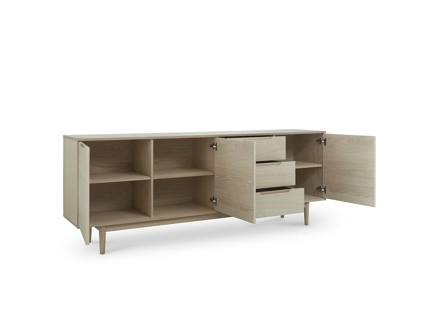 Sideboard mit 3 Türen und 3 Schubladen Kerteminde - Eichenfurnier & MDF - Eiche bianco