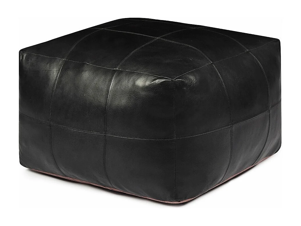 Hocker Pouf B75xT75xH45 Tenna - Leder & Baumwolle - Schwarz