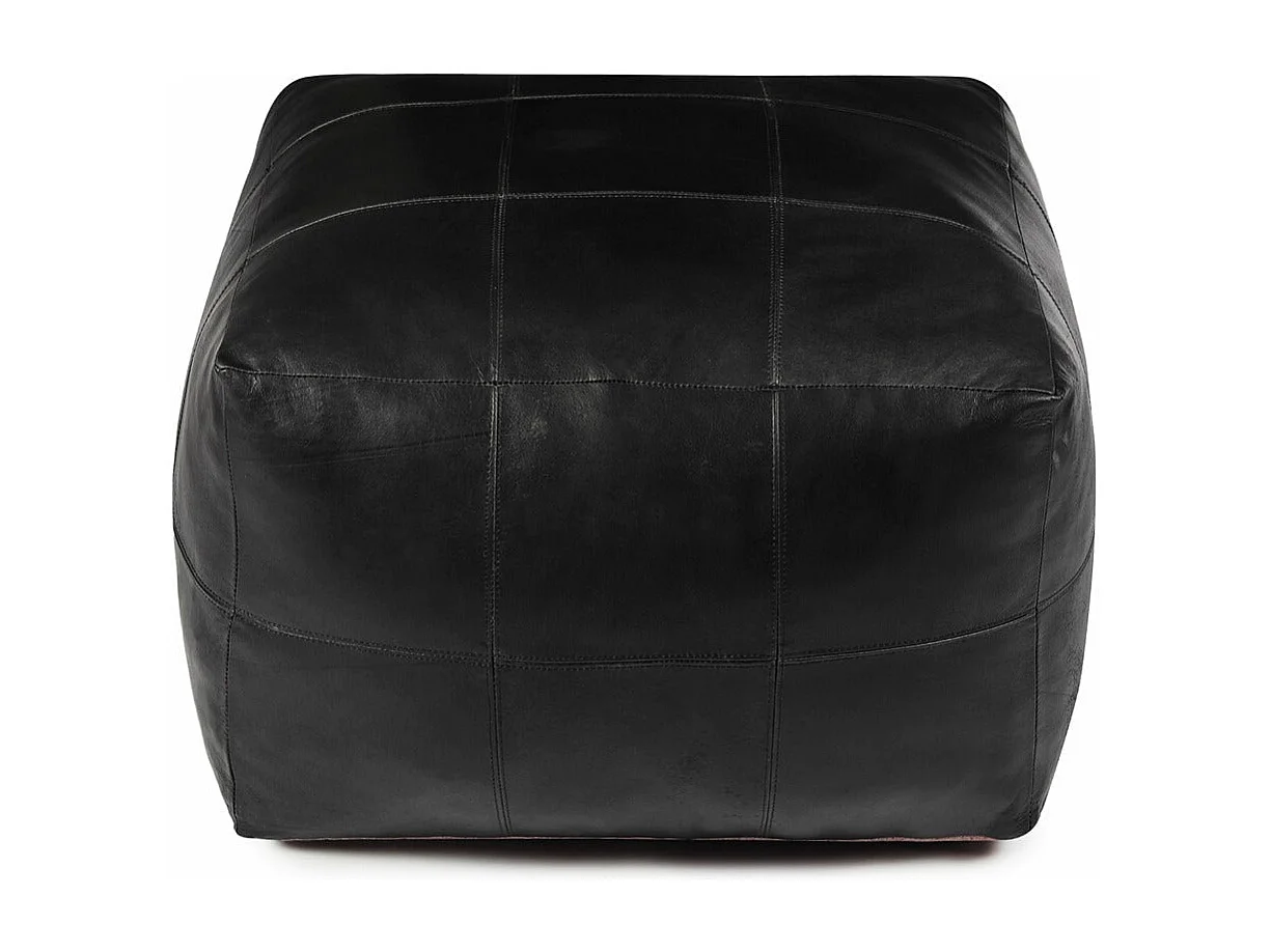 Hocker Pouf B75xT75xH45 Tenna - Leder & Baumwolle - Schwarz