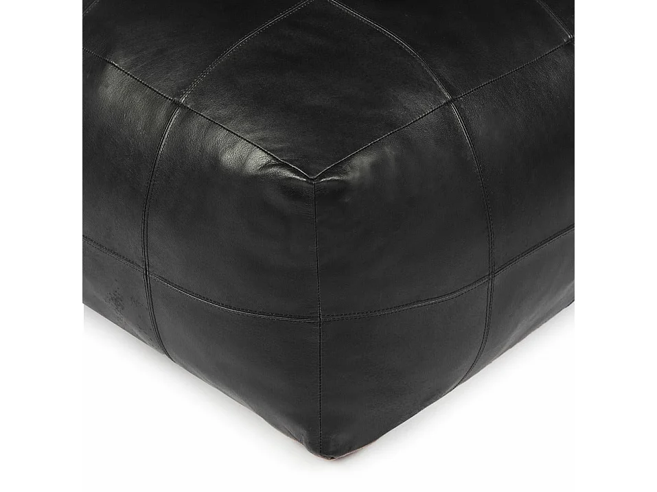 Hocker Pouf B75xT75xH45 Tenna - Leder & Baumwolle - Schwarz