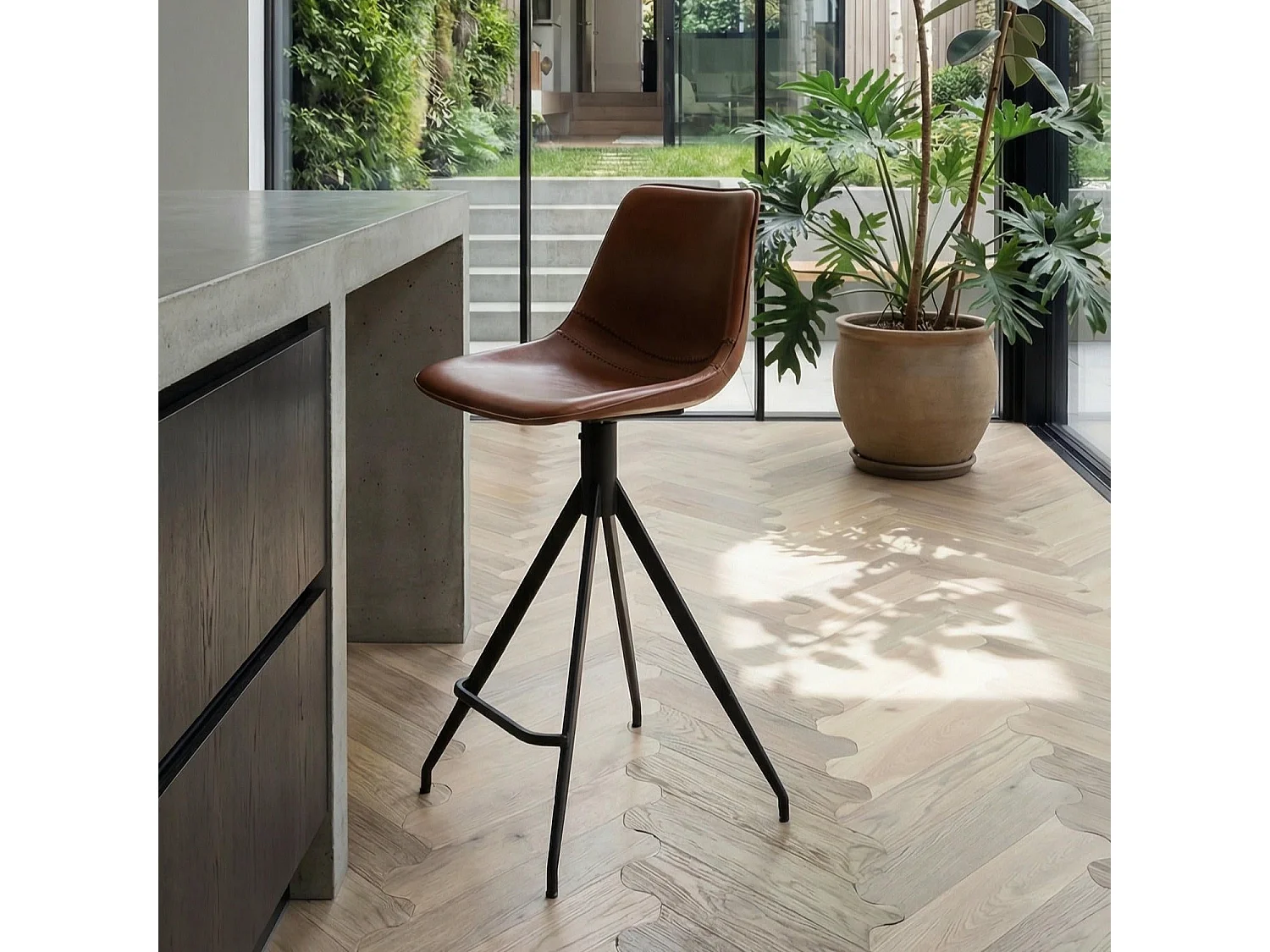 Barhocker 4er Set Isabel - Kunstleder & Metall - Cognacbraun