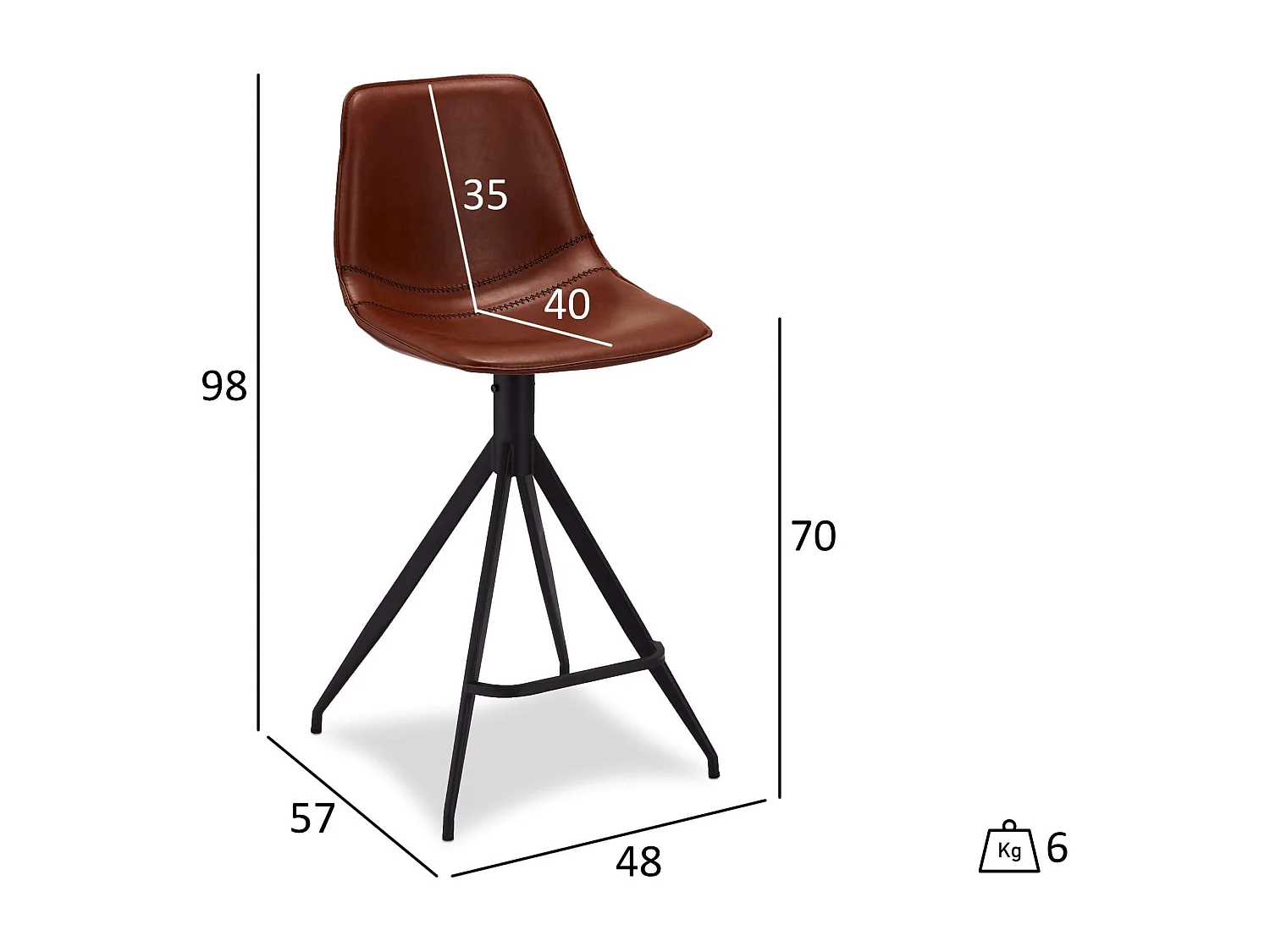 Barhocker 4er Set Isabel - Kunstleder & Metall - Cognacbraun
