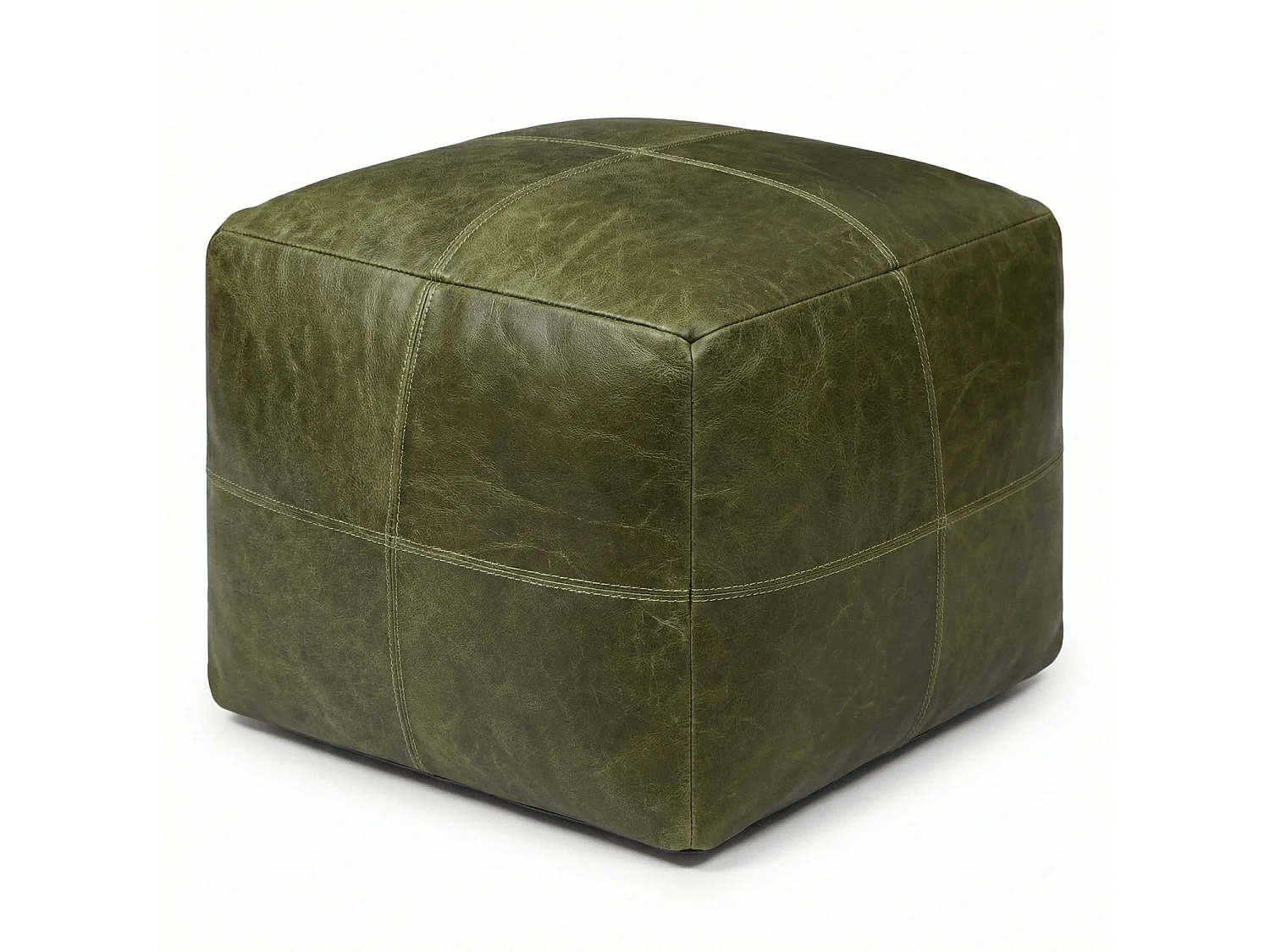 Hocker Pouf B50xT50xH45 Tenna - Leder & Baumwolle - Olivgrün