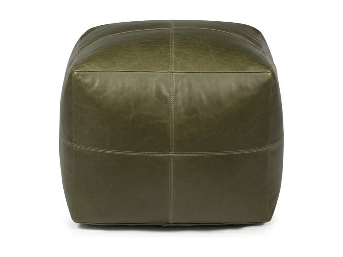 Hocker Pouf B50xT50xH45 Tenna - Leder & Baumwolle - Olivgrün