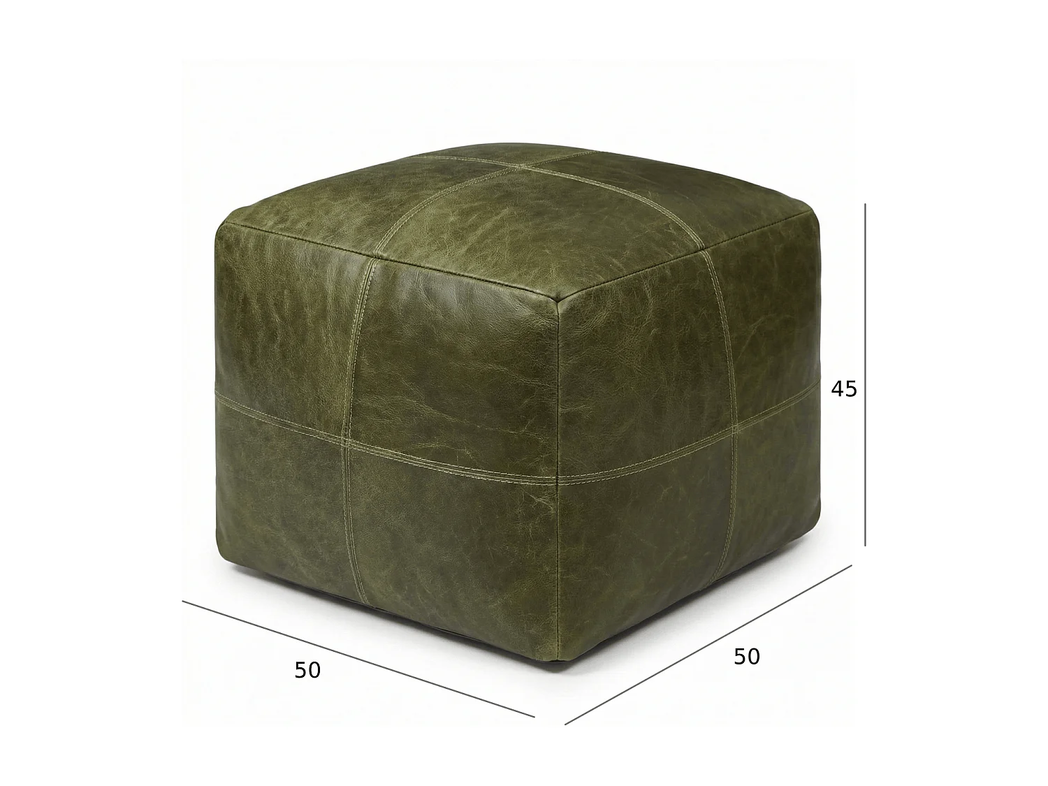 Hocker Pouf B50xT50xH45 Tenna - Leder & Baumwolle - Olivgrün