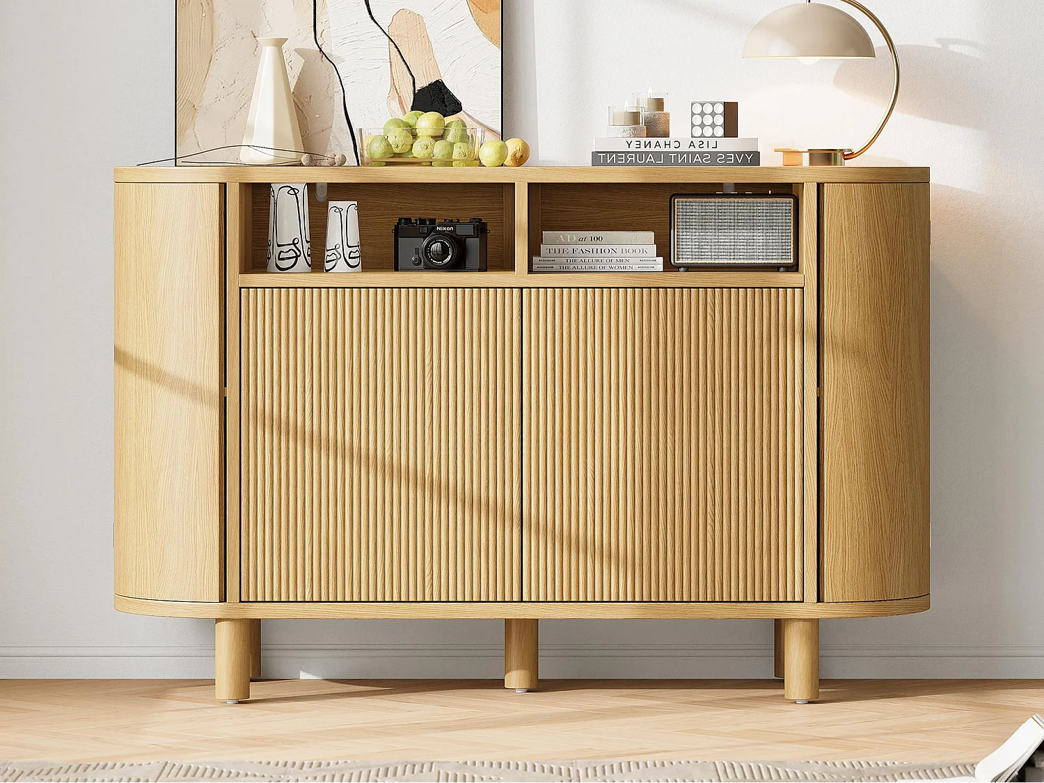 Buffet moderne 120x38x77cm - avec 4 portes - avec pieds de meuble réglables - Naturel