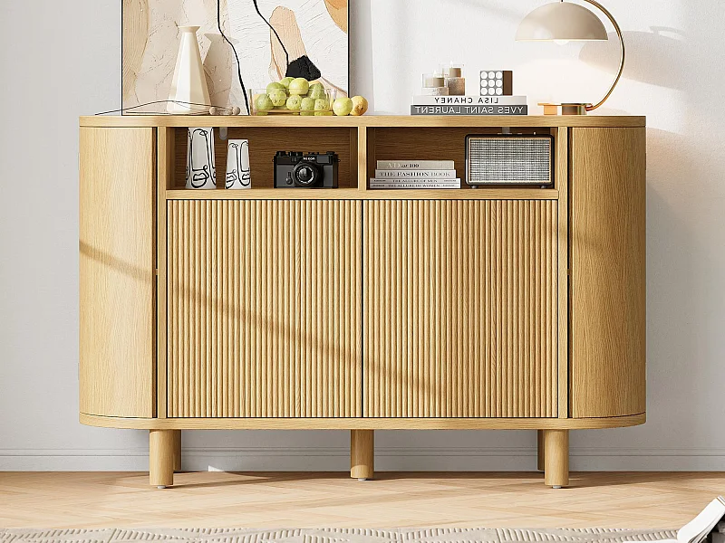 Buffet moderne 120x38x77cm - avec 4 portes - avec pieds de meuble réglables - Naturel