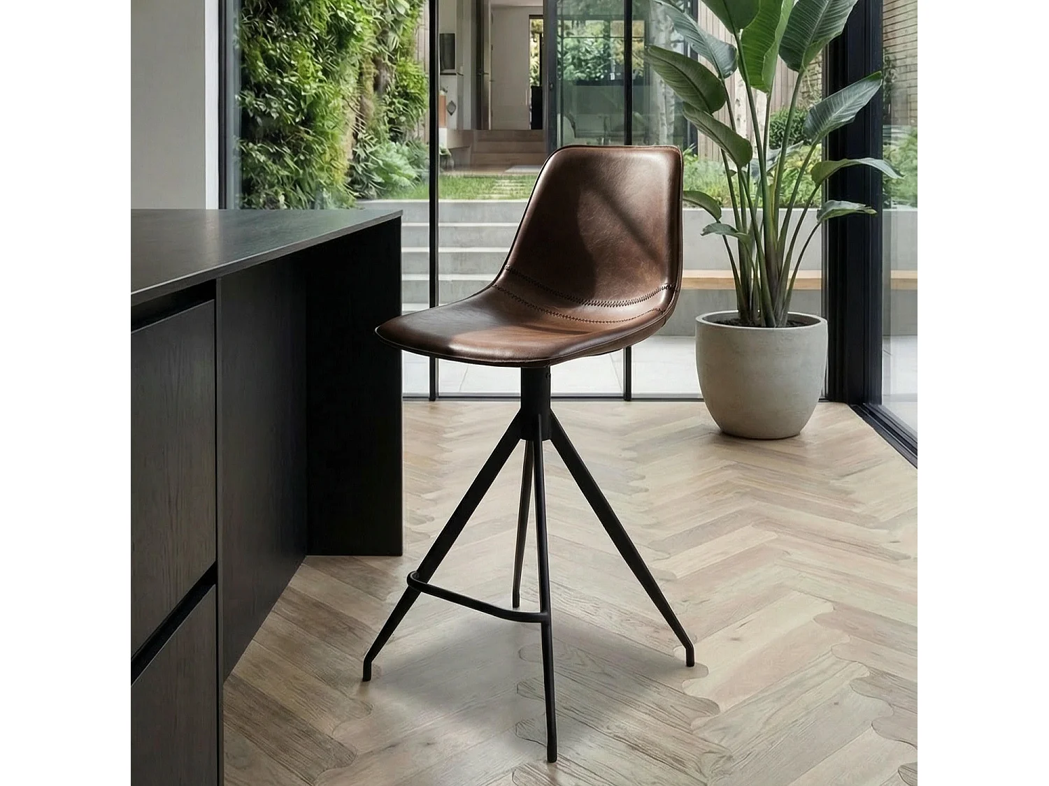 Barhocker 4er Set Isabel - Kunstleder & Metall - Dunkelbraun