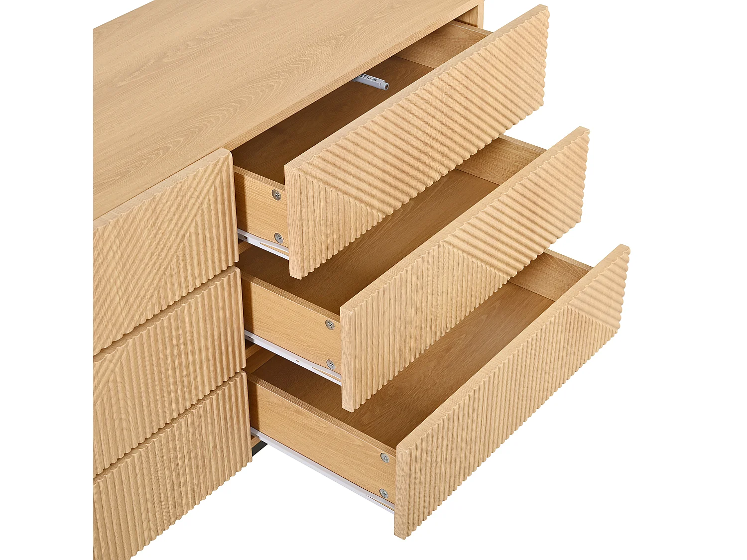 Buffet moderne 115.5 x 38 x 75 cm - avec 6 tiroirs - Texture 3D - Pieds en fer - MDF - Naturel