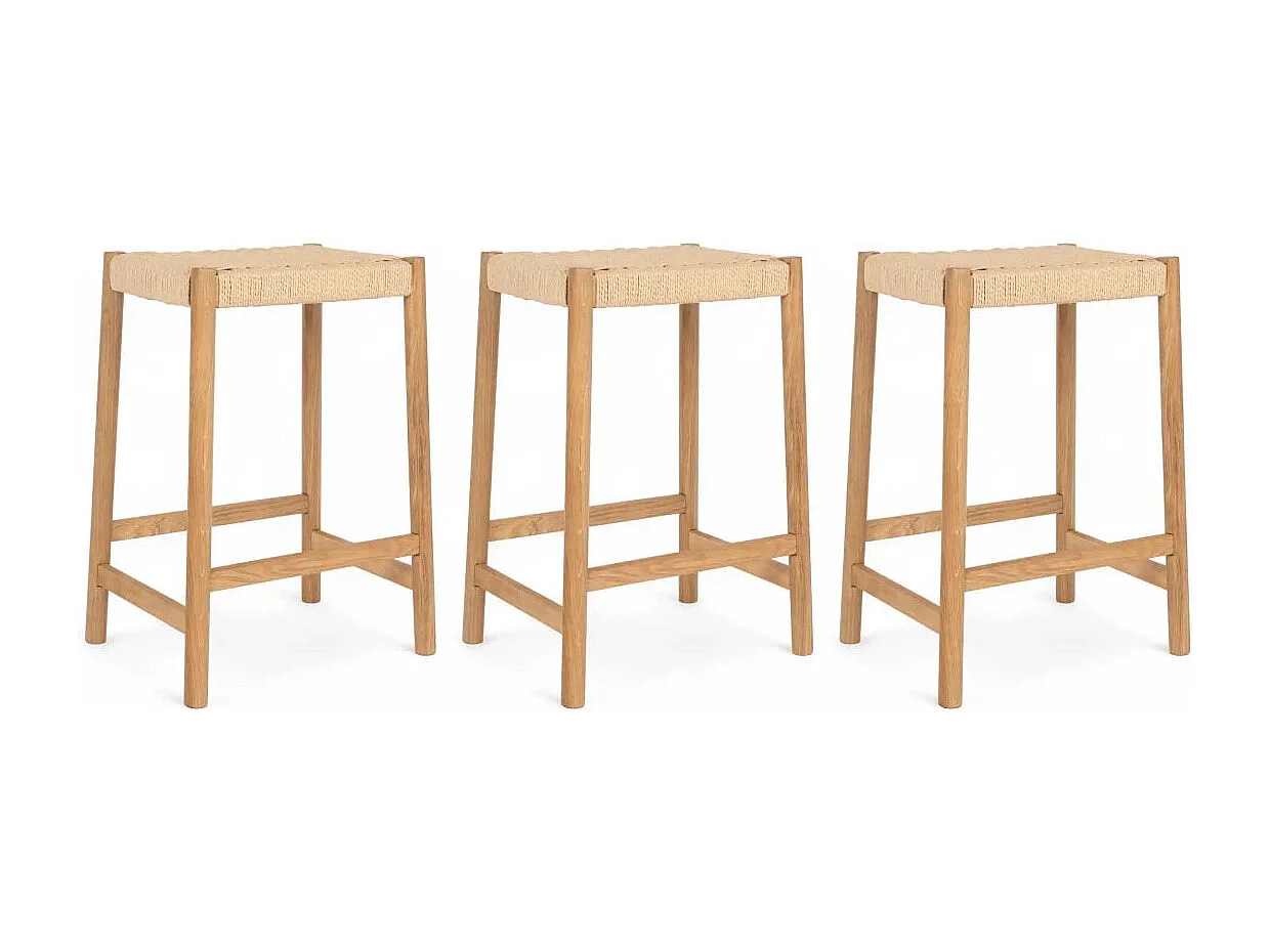 Barhocker 3er Set Ida - Papiergarn & Massives Eichenholz - Wildeiche
