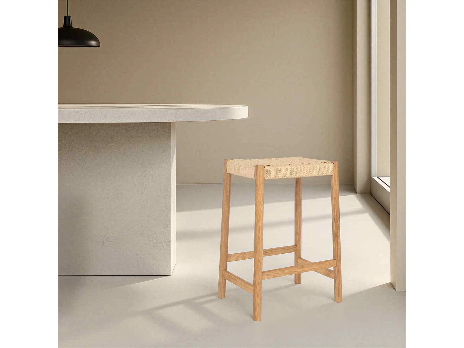 Barhocker 3er Set Ida - Papiergarn & Massives Eichenholz - Wildeiche
