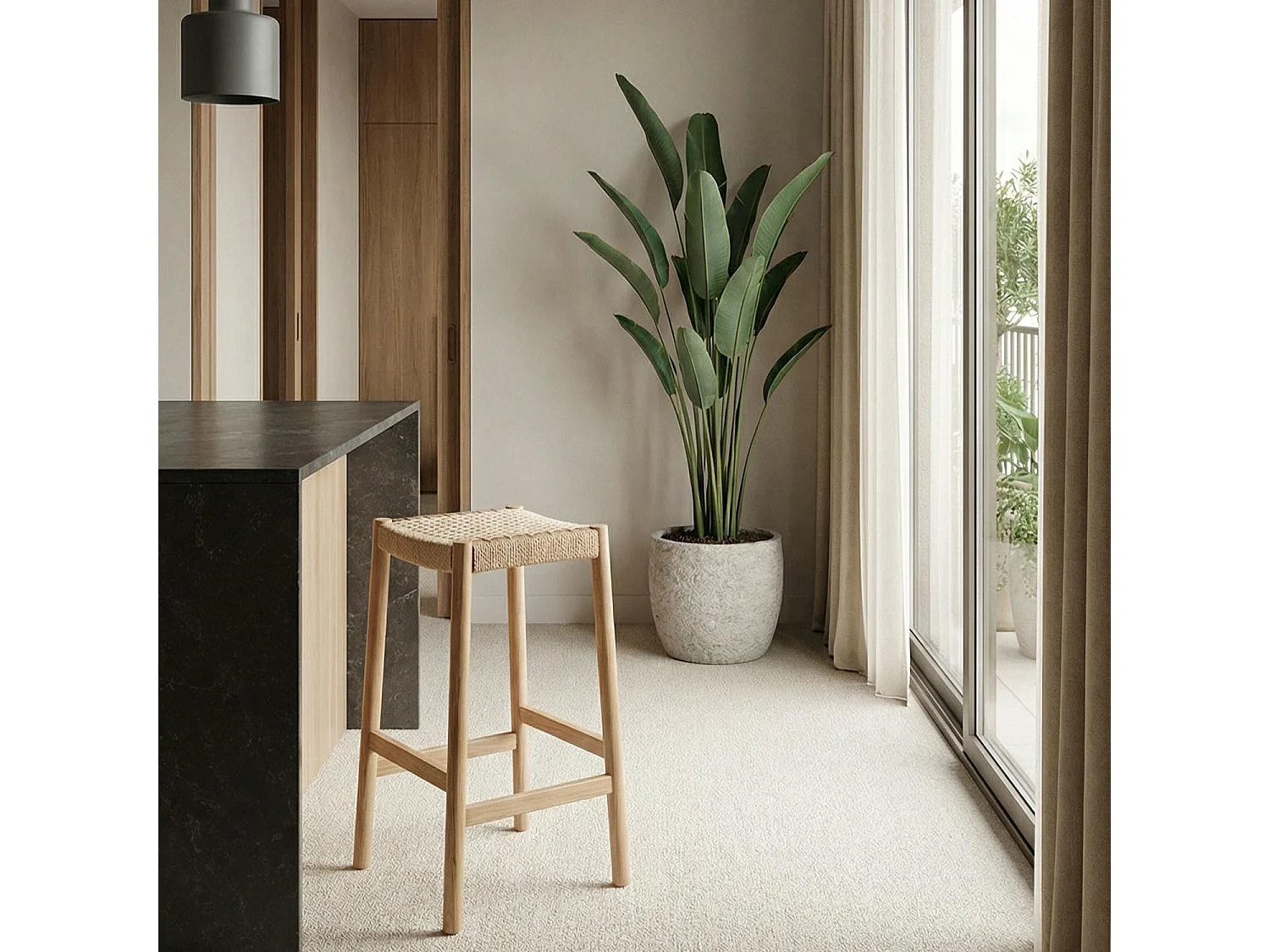 Barhocker 3er Set Ida - Papiergarn & Massives Eichenholz - Wildeiche