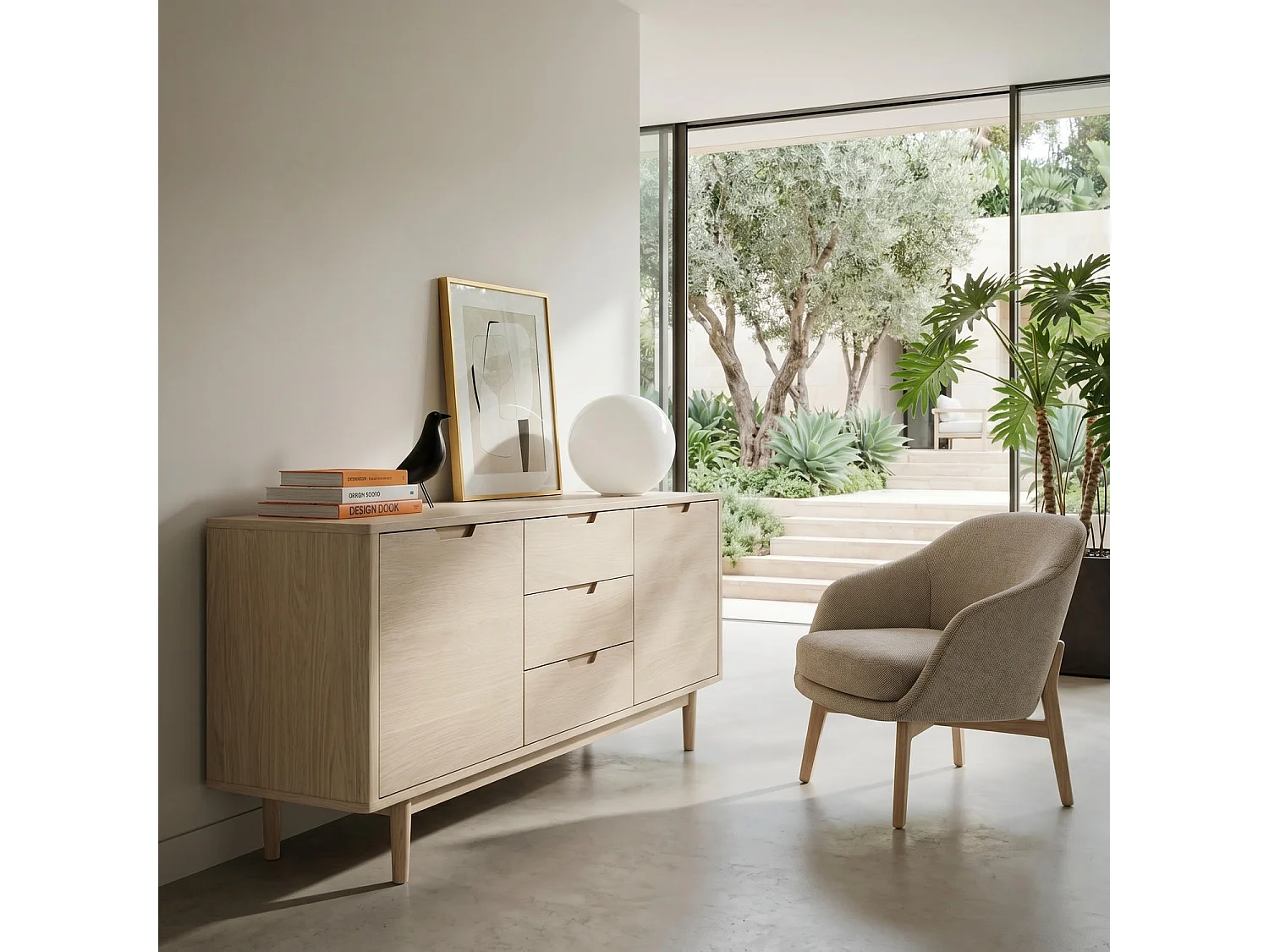 Sideboard mit 2 Türen Kerteminde - Eichenfurnier & MDF - Eiche bianco