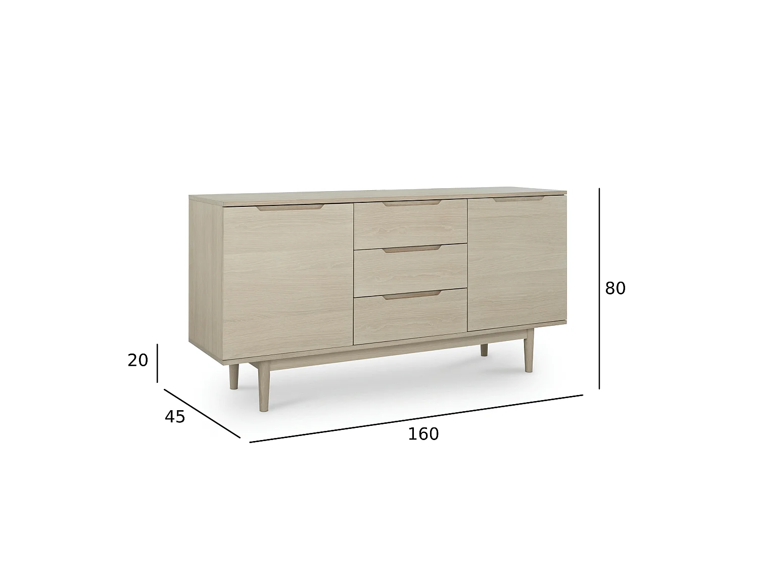Sideboard mit 2 Türen Kerteminde - Eichenfurnier & MDF - Eiche bianco