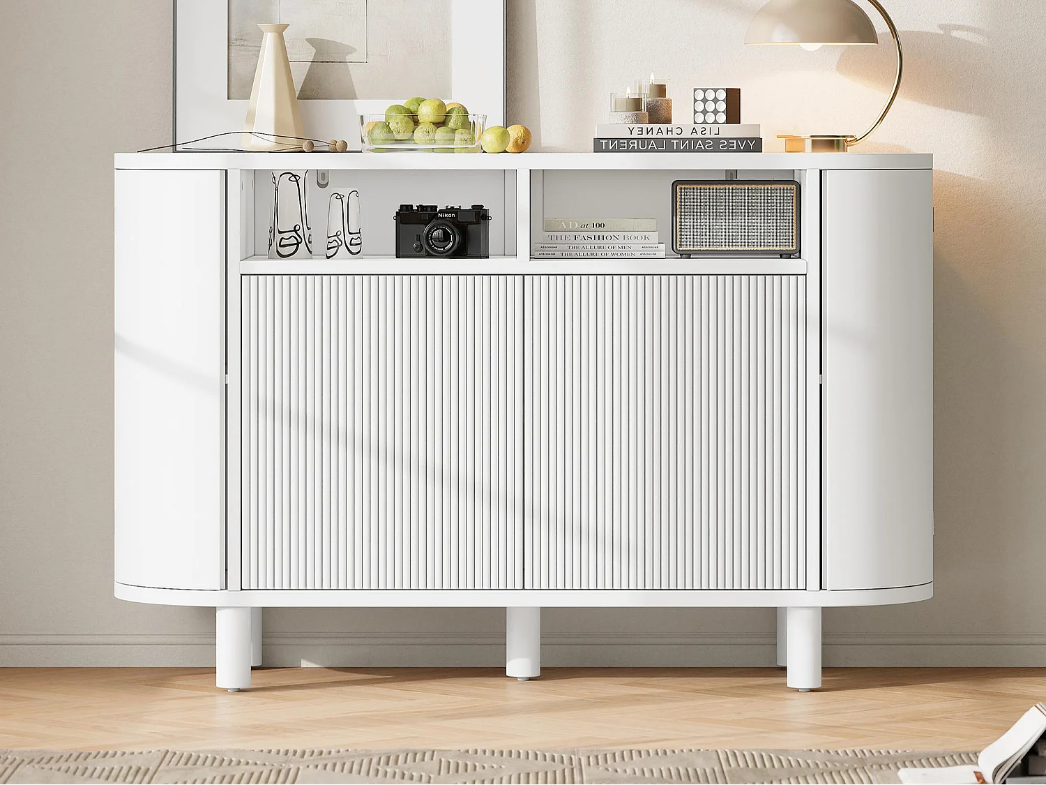 Buffet moderne 120x38x77cm - avec 4 portes - avec pieds de meuble réglables - Blanc