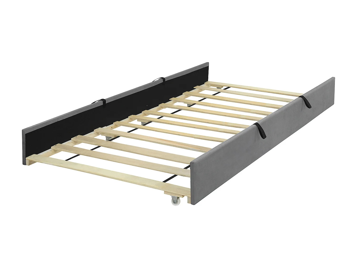 Lit capitonné 90 x 190 cm - avec lit gigogne - tissu velours - gris (matelas non inclus)