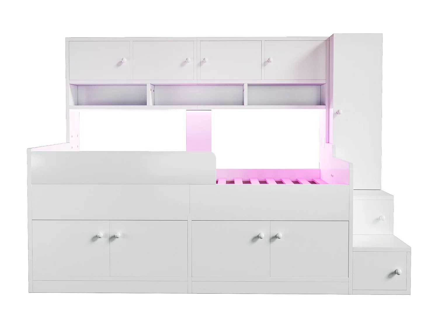 Kinderbed 90x200cm - met opbergruimte - met planken - met kast - met LED-verlichting - Wit​ (matras niet inbegrepen)