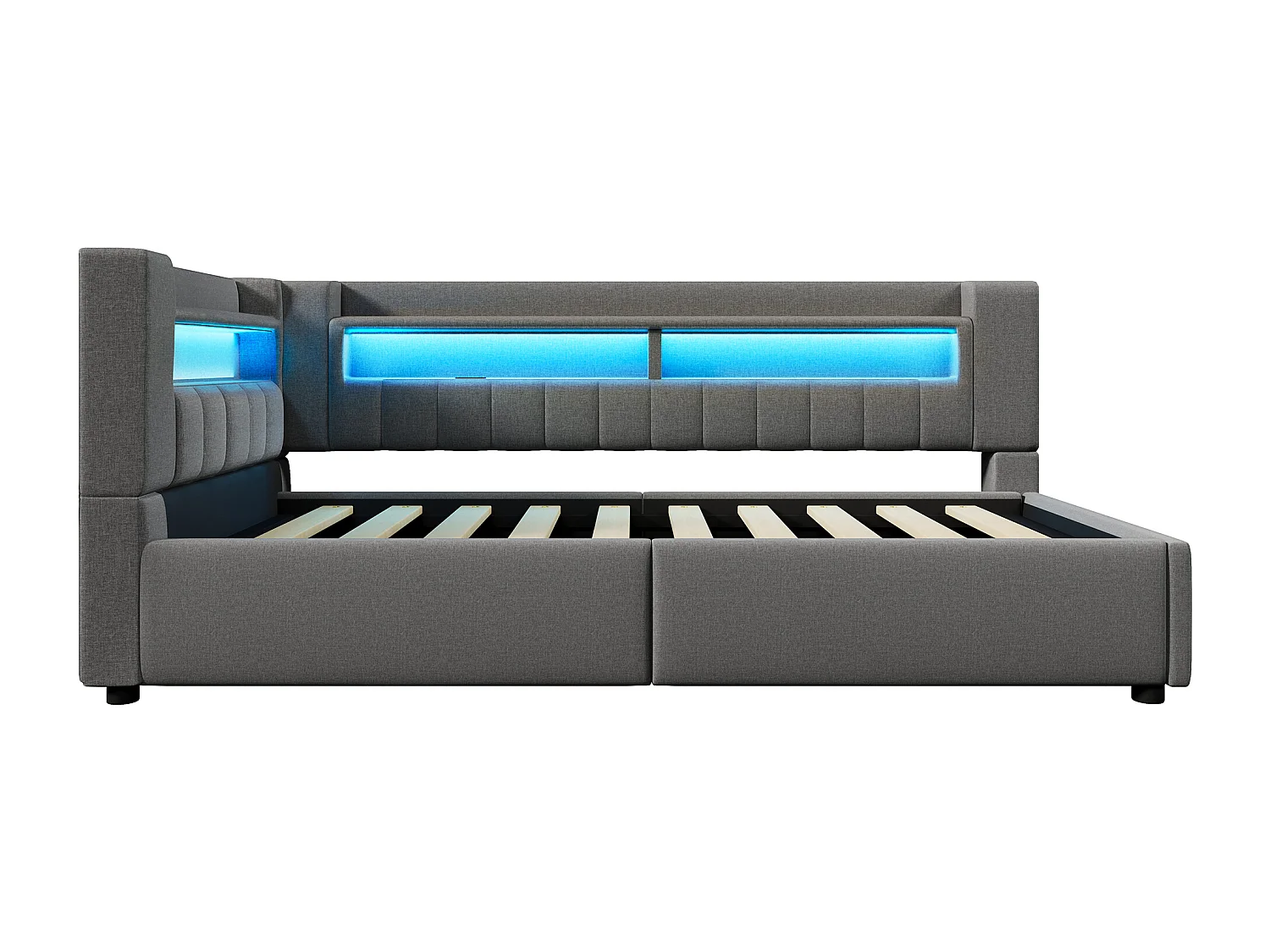 Canapé-lit coffre 90 x 200 cm - avec port USB Type-C - avec éclairage LED - gris (matelas non inclus)