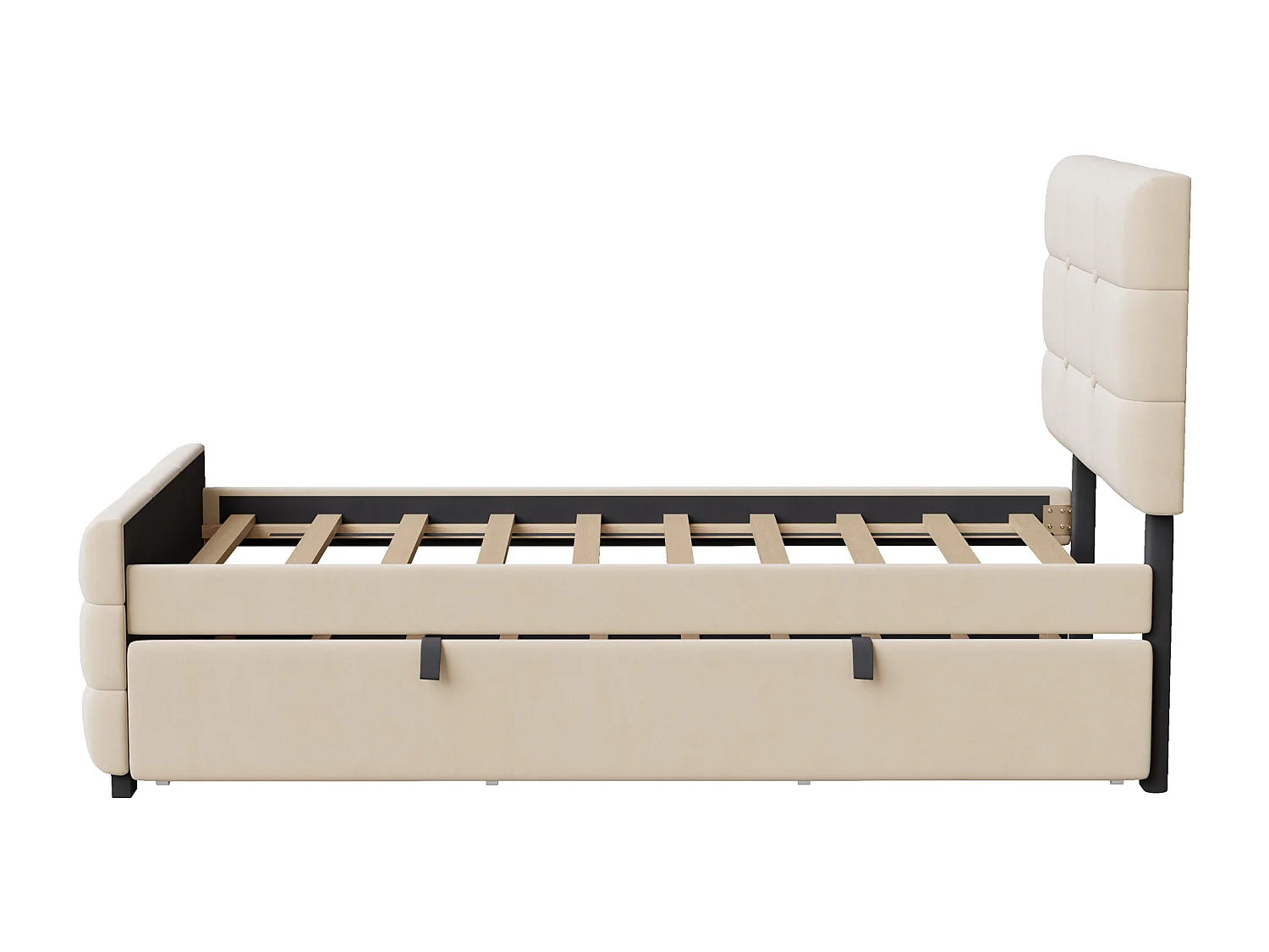 Letto imbottito 90 x 190 cm - con letto estraibile - tessuto velluto - beige​ (materasso non incluso)