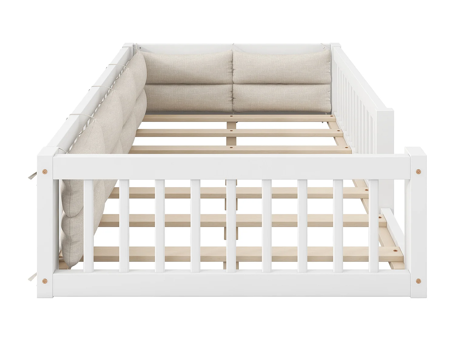 Kinder eenpersoonsbed 90x200 cm - met zijbescherming en hoofdkussens - Lattenbodem - MDF - Wit​ (zonder matras)