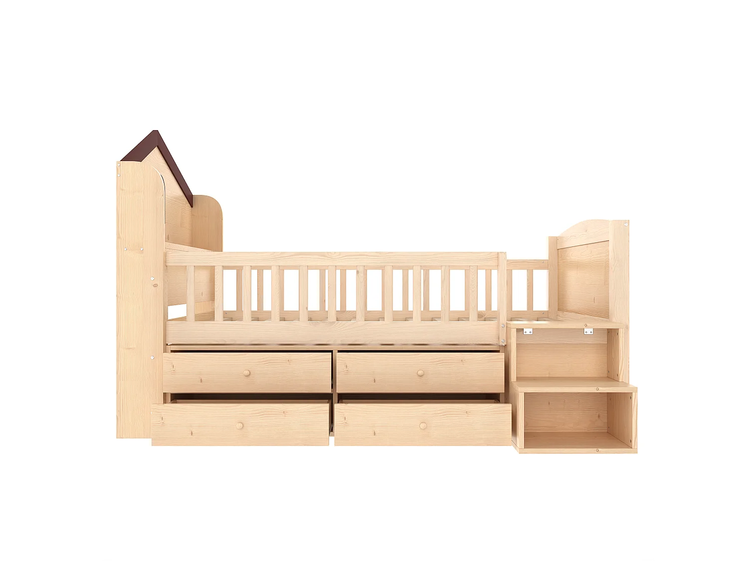 Lit enfant mi-hauteur 90x200cm - avec 4 tiroirs - avec éclairage LED - avec échelle de rangement - naturel (matelas non inclus)